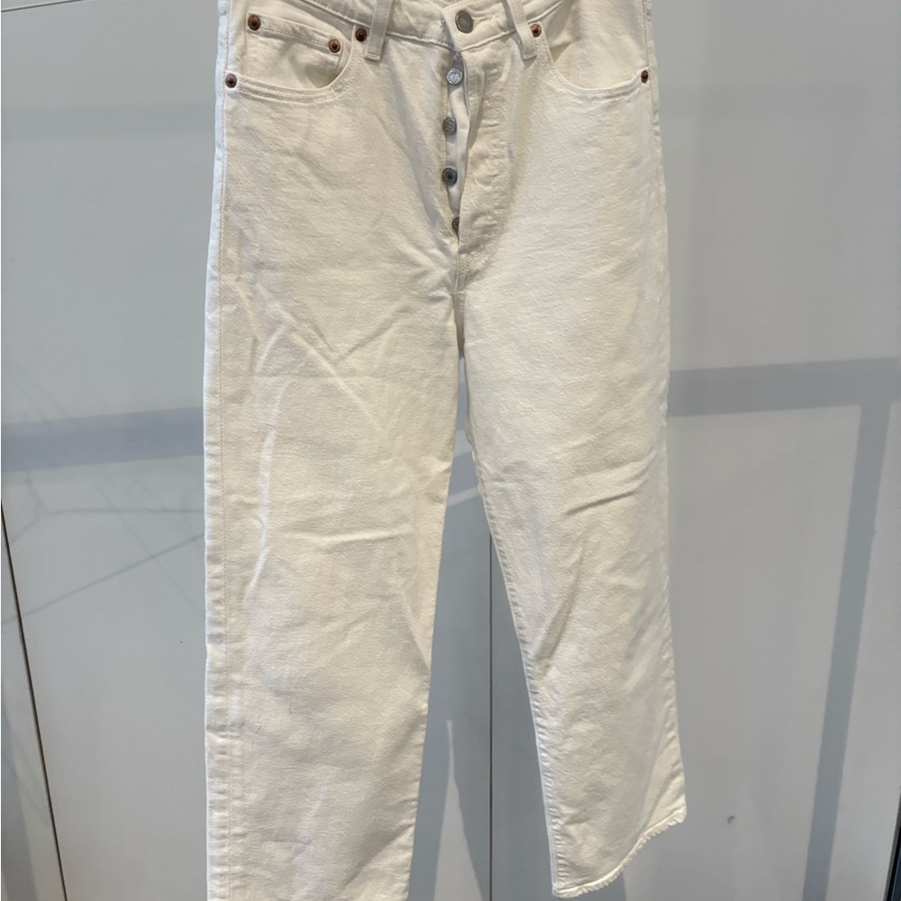 Levi's Ribcage Straight Wide Leg White Jeans